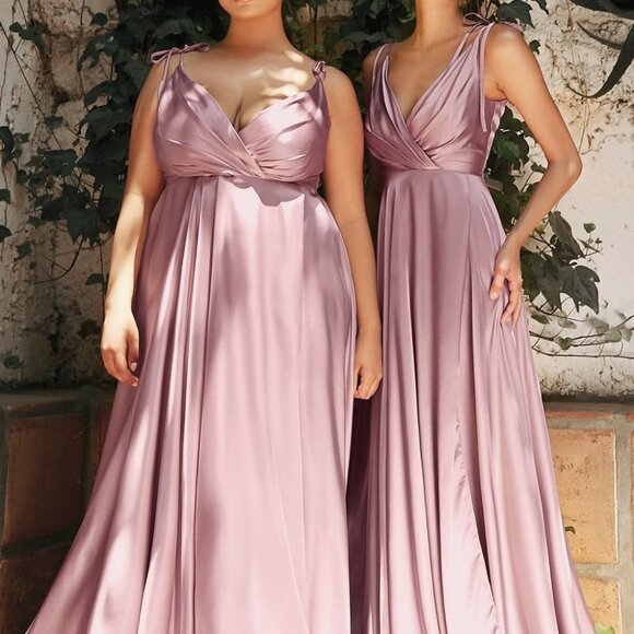 MAUVE FLOWY SATIN A-LINE Evening Party Prom Wedding Formal DRESS GOWN CD105 - Picture 8 of 8